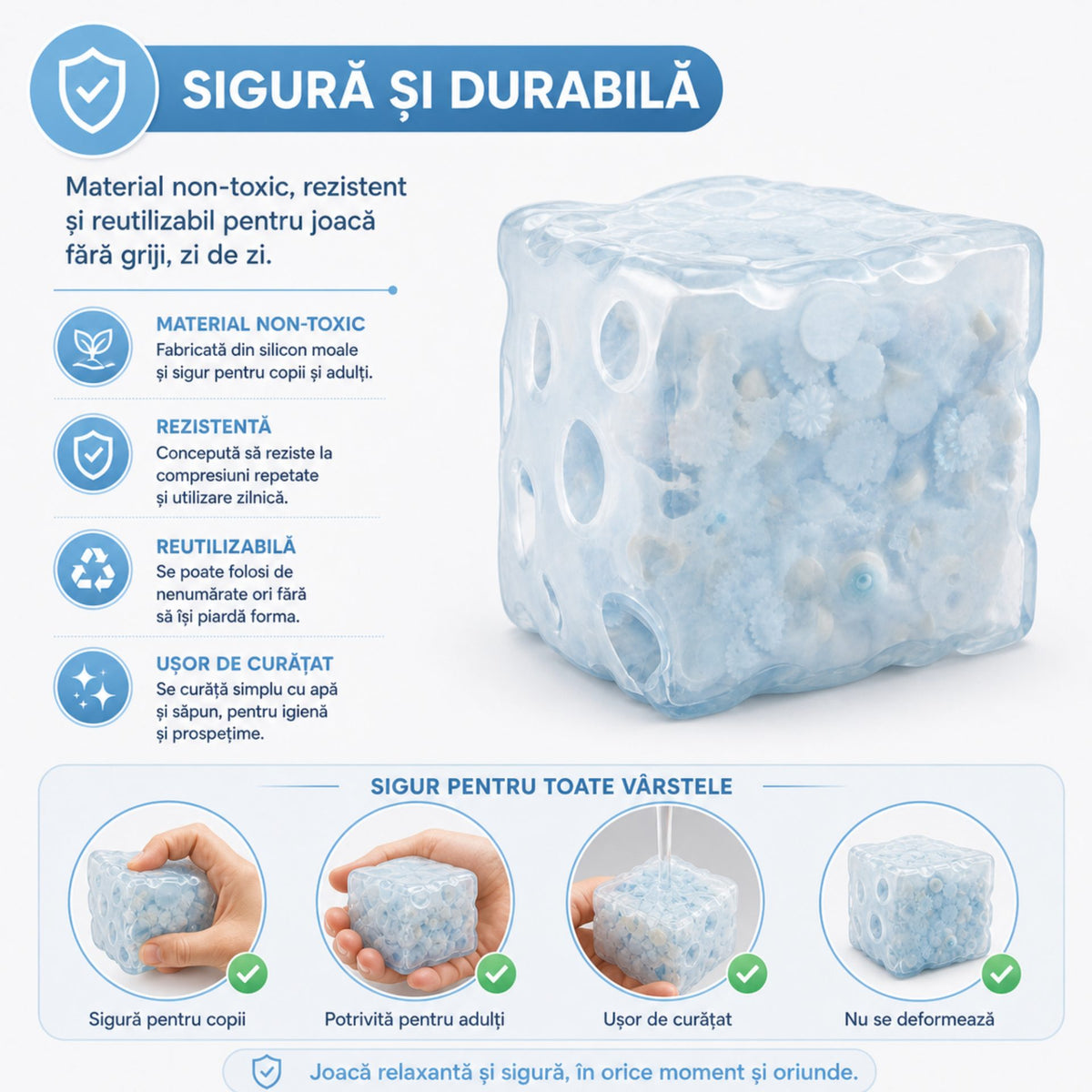 Jucarie Antistres Senzoriala, Cub Squishy cu Revenire Lenta, Model Floral Transparent, Termoplastic, 40 g, Multicolor
