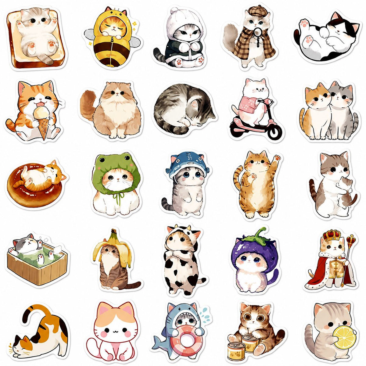 Stickere Decorative Pisici Kawaii, Impermeabile, Hartie Autoadeziva, Multicolor, Set 50 Bucati, 5.27 x 5.46 cm
