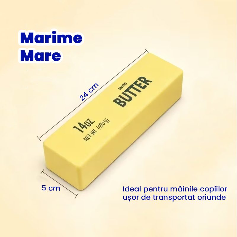 Jucarie Antistres Squishy, Model Butter Block Tip Needoh, Revenire Lenta, Spuma Moale, 400 g, 24 x 5 cm, Galben