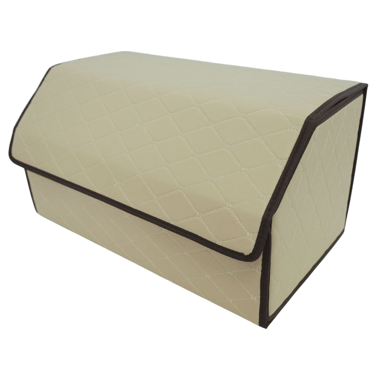 Organizator Portbagaj Auto, Cutie Depozitare Premium cu Capac, Pliabil si Impermeabil, Piele Ecologica PU, 2 Compartimente, 55 x 30 x 30 cm, Bej Deschis