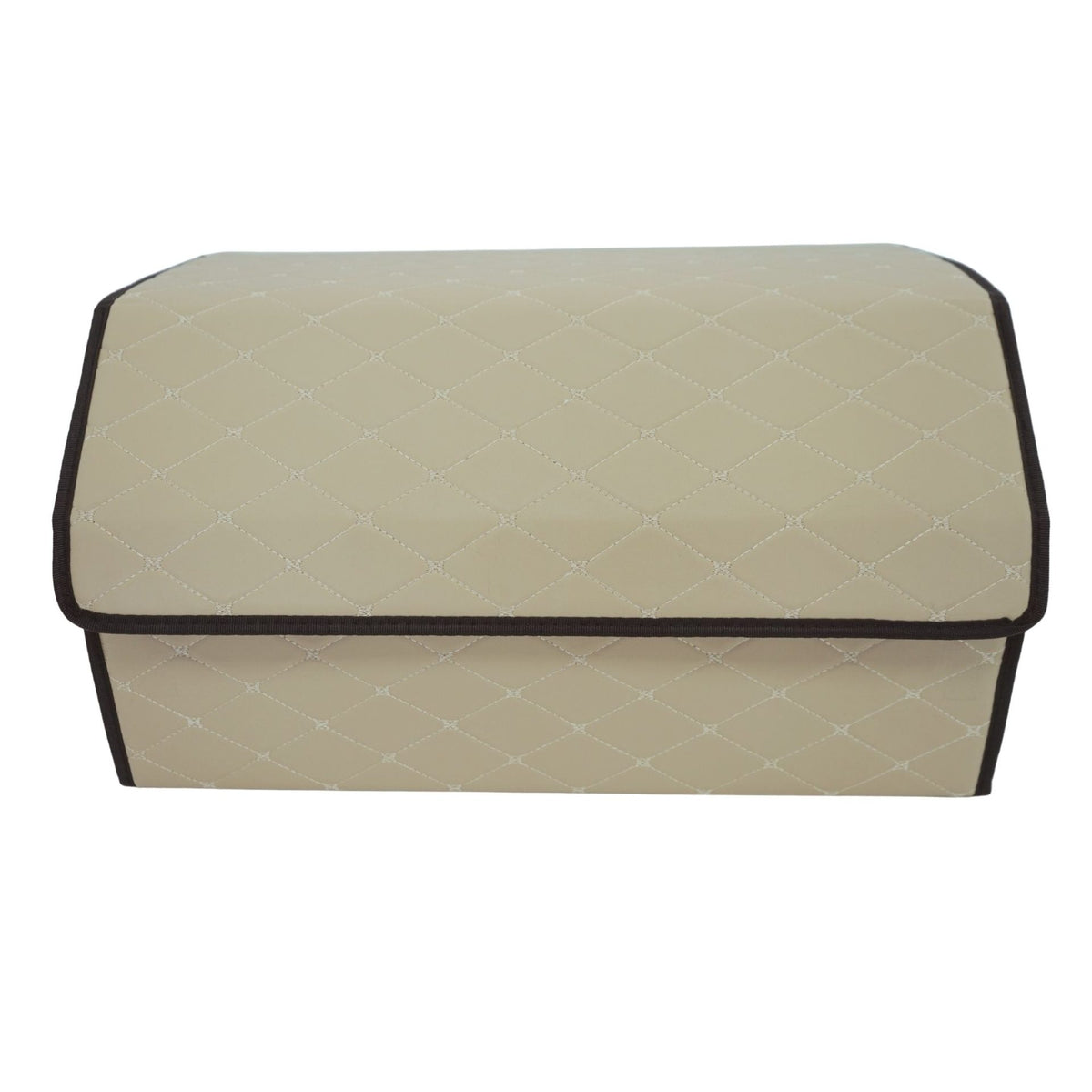 Organizator Portbagaj Auto, Cutie Depozitare Premium cu Capac, Pliabil si Impermeabil, Piele Ecologica PU, 2 Compartimente, 55 x 30 x 30 cm, Bej Deschis
