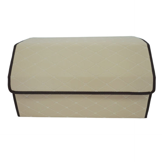 Organizator Portbagaj Auto, Cutie Depozitare Premium cu Capac, Pliabil si Impermeabil, Piele Ecologica PU, 2 Compartimente, 55 x 30 x 30 cm, Bej Deschis