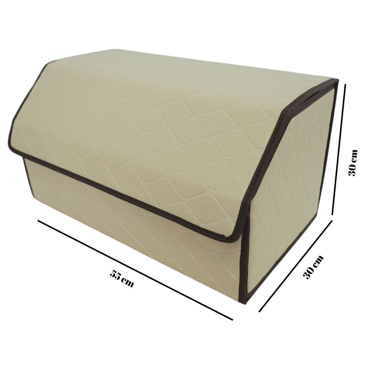 Organizator Portbagaj Auto, Cutie Depozitare Premium cu Capac, Pliabil si Impermeabil, Piele Ecologica PU, 2 Compartimente, 55 x 30 x 30 cm, Bej Deschis