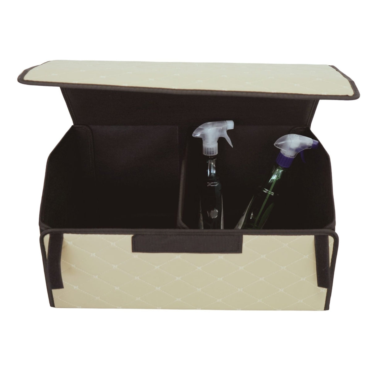 Organizator Portbagaj Auto, Cutie Depozitare Premium cu Capac, Pliabil si Impermeabil, Piele Ecologica PU, 2 Compartimente, 55 x 30 x 30 cm, Bej Deschis