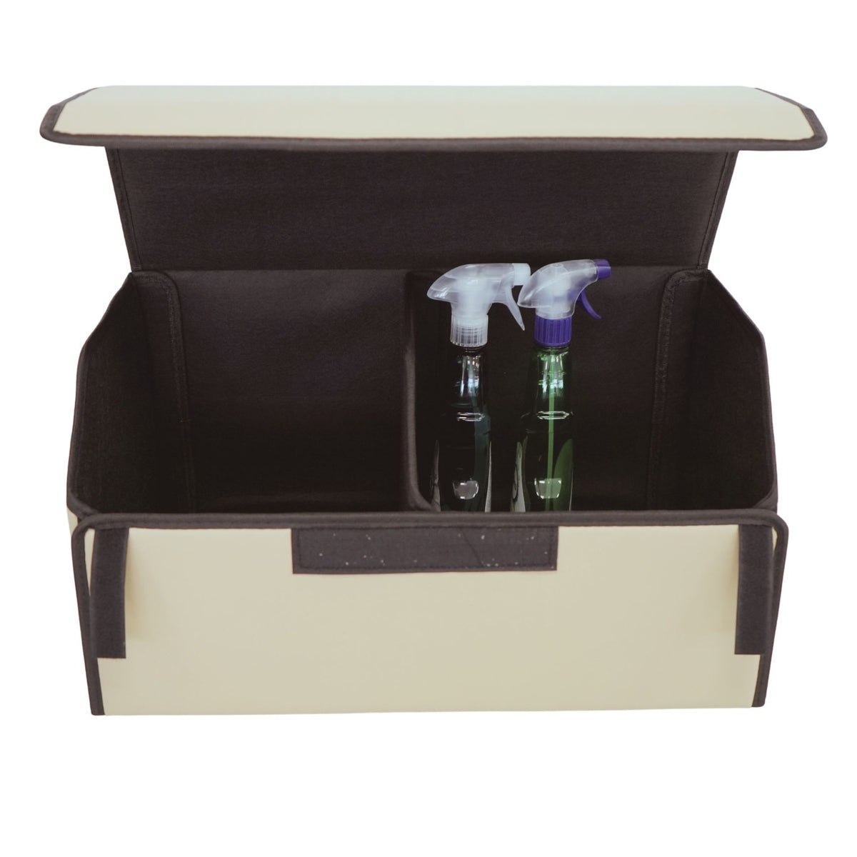 Organizator Portbagaj Auto Premium, Geanta Depozitare Pliabila cu Capac, Piele Ecologica Impermeabila, 2 Compartimente, Bej, 55 x 30 x 30 cm