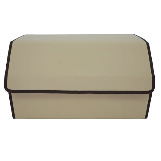 Organizator Portbagaj Auto Premium, Geanta Depozitare Pliabila cu Capac, Piele Ecologica Impermeabila, 2 Compartimente, Bej, 55 x 30 x 30 cm