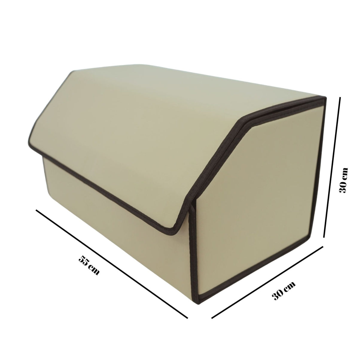 Organizator Portbagaj Auto Premium, Geanta Depozitare Pliabila cu Capac, Piele Ecologica Impermeabila, 2 Compartimente, Bej, 55 x 30 x 30 cm