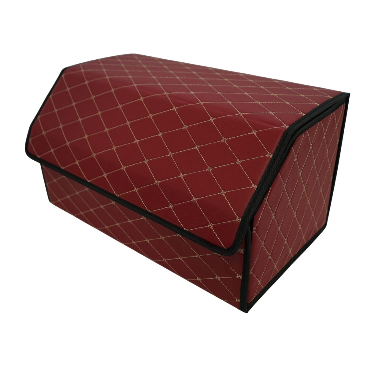 Organizator Portbagaj Auto Premium, Geanta Depozitare Pliabila cu Capac, Impermeabil si Rezistent la Uzura, Piele Ecologica, 2 Compartimente, Bordo, 55 x 30 x 30 cm