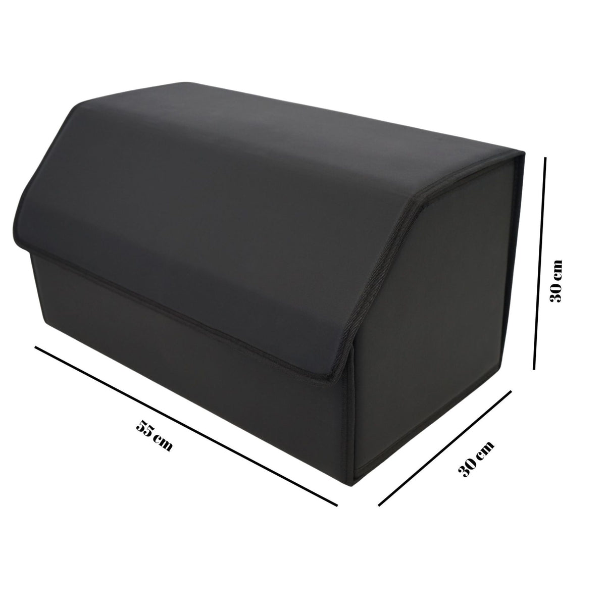 Organizator Portbagaj Auto Premium, Geanta Depozitare cu Capac, Pliabil si Impermeabil, Piele Ecologica PU, 2 Compartimente, Negru, 55 x 30 x 30 cm