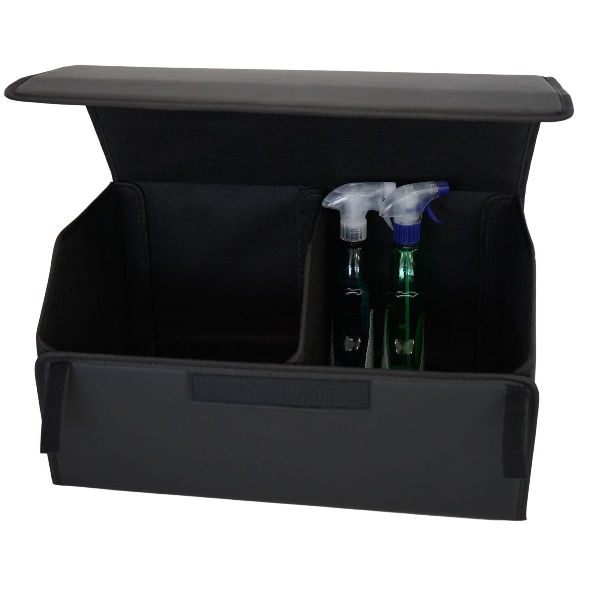 Organizator Portbagaj Auto Premium, Geanta Depozitare cu Capac, Pliabil si Impermeabil, Piele Ecologica PU, 2 Compartimente, Negru, 55 x 30 x 30 cm