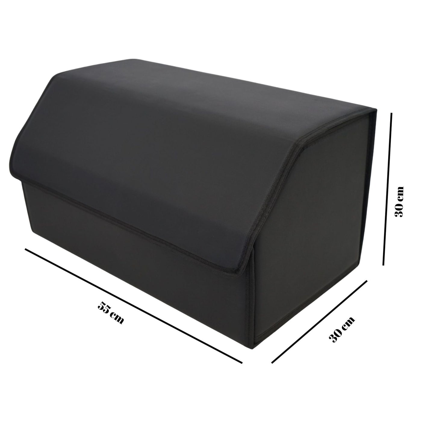 Organizator Portbagaj Auto Premium, Geanta Depozitare cu Capac, Pliabil si Impermeabil, Piele Ecologica PU, 2 Compartimente, Negru, 55 x 30 x 30 cm