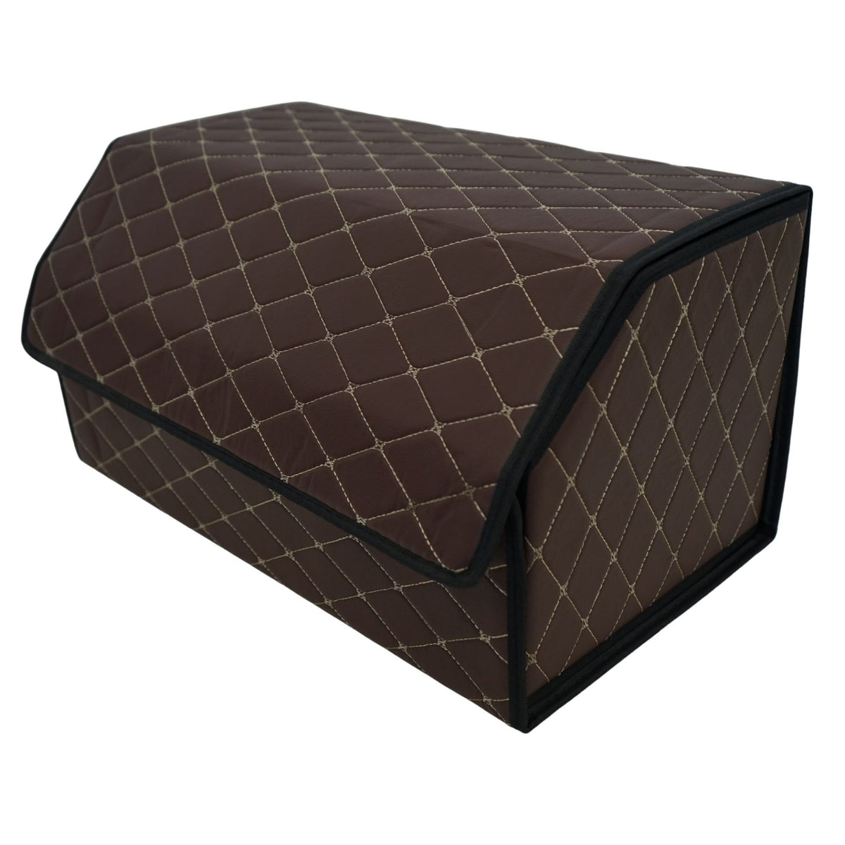 Organizator Portbagaj Auto, Cutie Depozitare Premium cu Capac, Pliabil si Impermeabil, Piele Ecologica PU, 2 Compartimente, Maro Havana, 55 x 30 x 30 cm