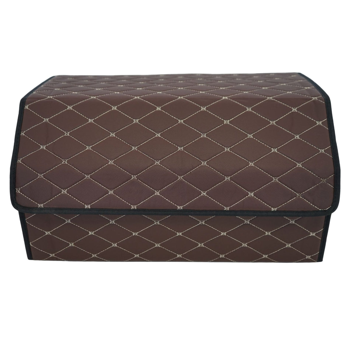 Organizator Portbagaj Auto, Cutie Depozitare Premium cu Capac, Pliabil si Impermeabil, Piele Ecologica PU, 2 Compartimente, Maro Havana, 55 x 30 x 30 cm