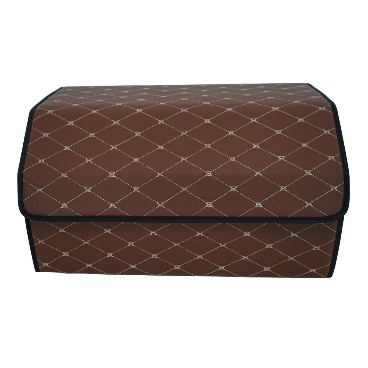 Organizator Portbagaj Auto Premium, Geanta Depozitare Pliabila cu Capac, Impermeabila, Piele Ecologica PU, 2 Compartimente, Maro Inchis, 55 x 30 x 30 cm
