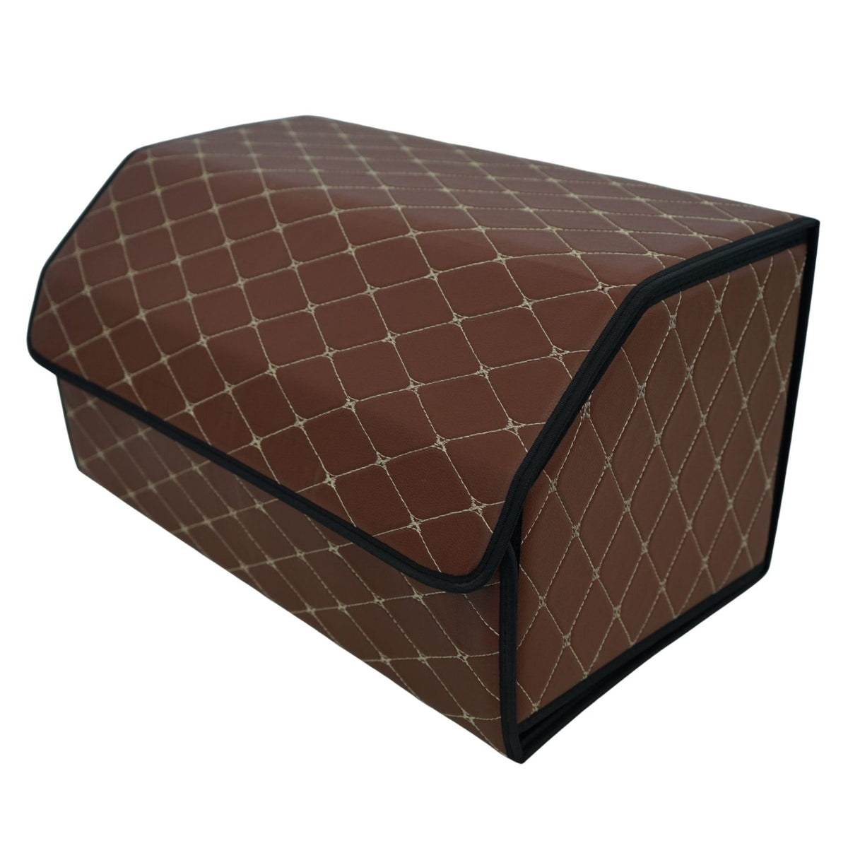 Organizator Portbagaj Auto Premium, Geanta Depozitare Pliabila cu Capac, Impermeabila, Piele Ecologica PU, 2 Compartimente, Maro Inchis, 55 x 30 x 30 cm