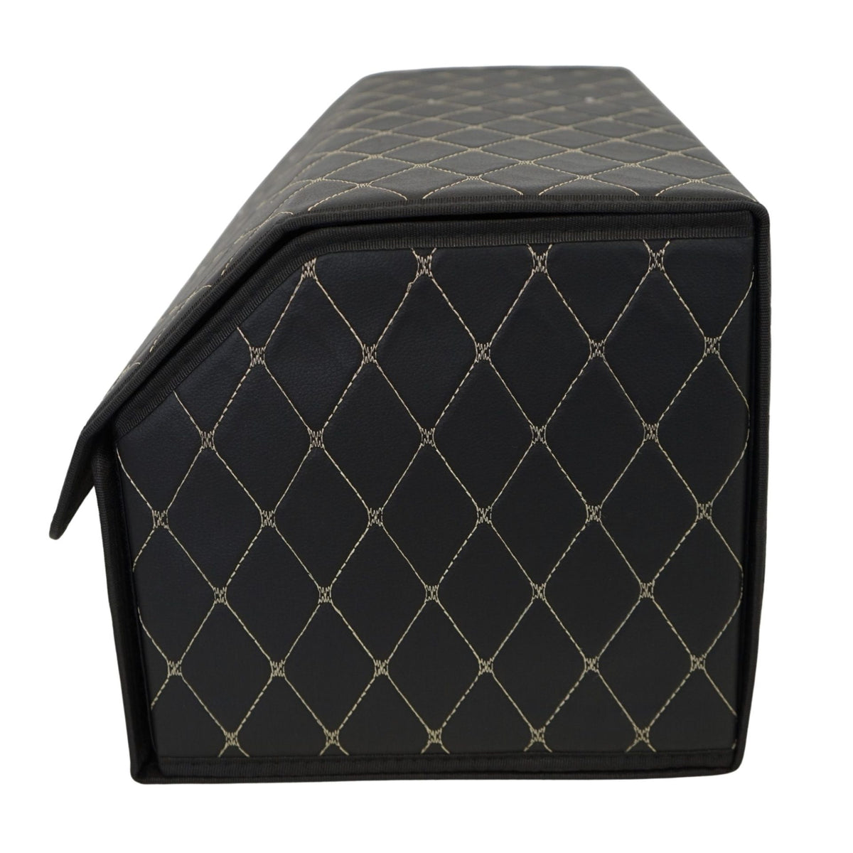 Organizator Portbagaj Auto, Cutie Depozitare Premium cu Capac, Piele Ecologica Impermeabila, Structura Pliabila, 2 Compartimente, Negru/Alb, 55 x 30 x 30 cm