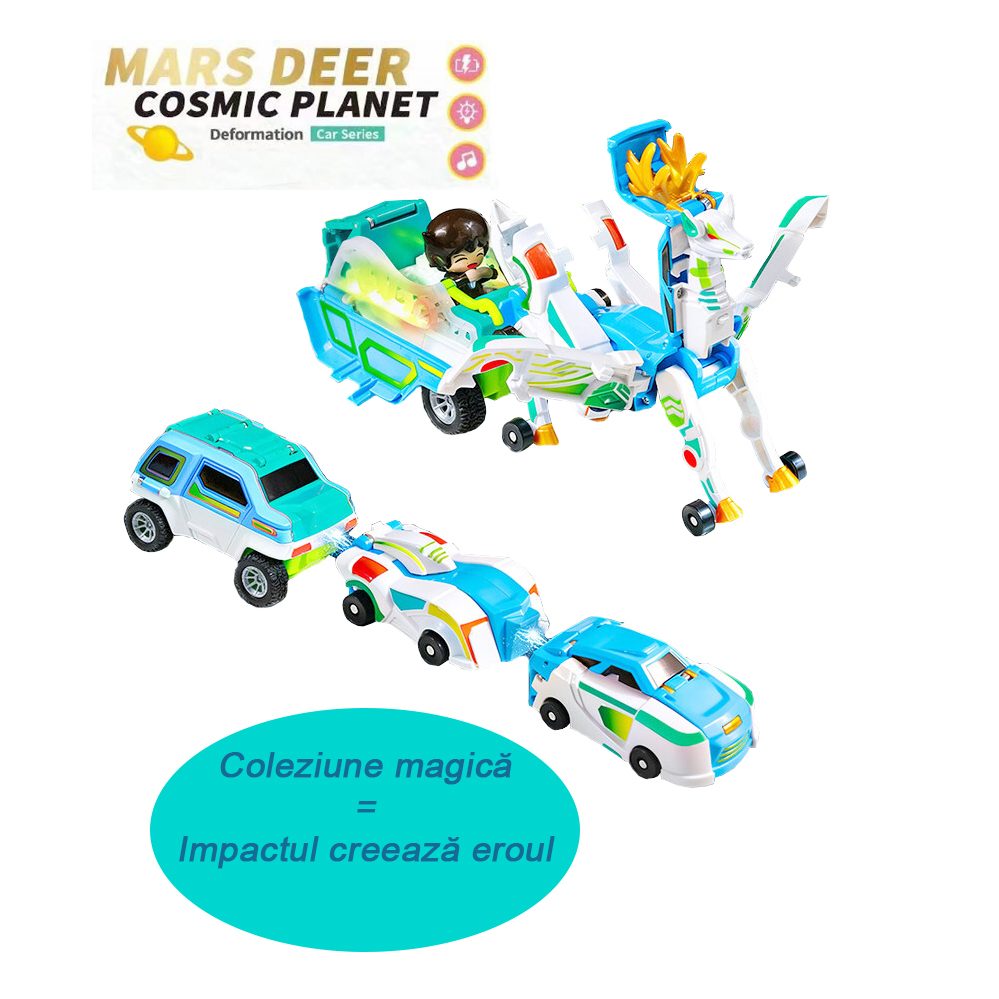 Mars Deer Jucarie Transformer Magnetica 3 in 1, Set 3 Masinute Convertibile in Pegas Inaripat, Material ABS, 3+ Ani, Albastru Cosmic