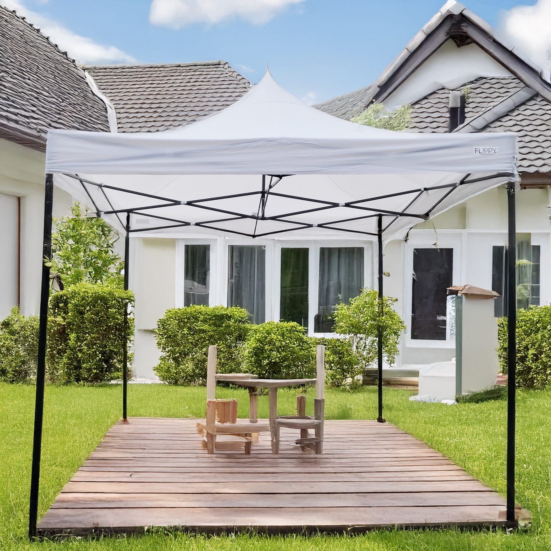 Cort Pavilion Pliabil 3x3m, Cadru Metalic Ranforsat, Inaltime Ajustabila, Acoperis Impermeabil Polyester Oxford 420D 185 g/mp, Gradina si Evenimente, Alb