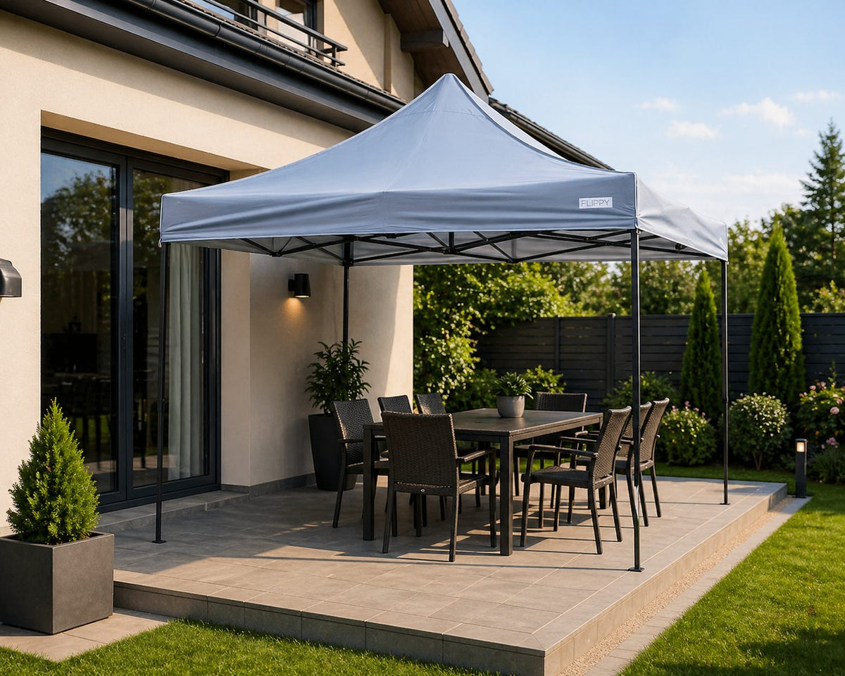 Pavilion Pliabil 3x3m, Cort Gradina si Evenimente, Cadru Metalic Ranforsat, Acoperis Poliester Oxford 420D, Inaltime Ajustabila, Gri