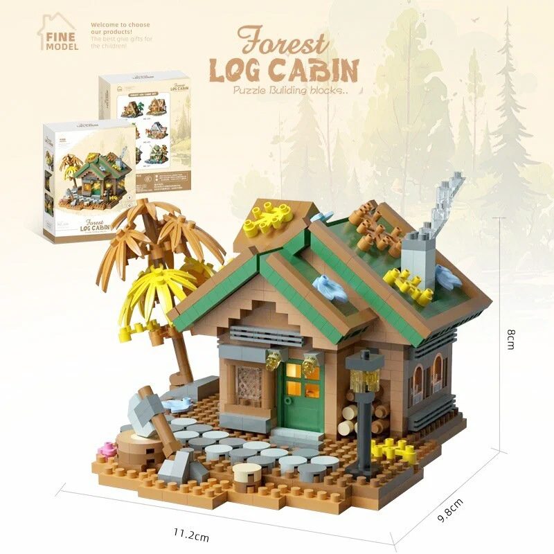 Set Constructie Forest Log Cabin, Model Casuta Din Padure, Jucarie Educativa Si Creativa, Material ABS, 781 Piese, 11.2x9.8x8 cm, Multicolor