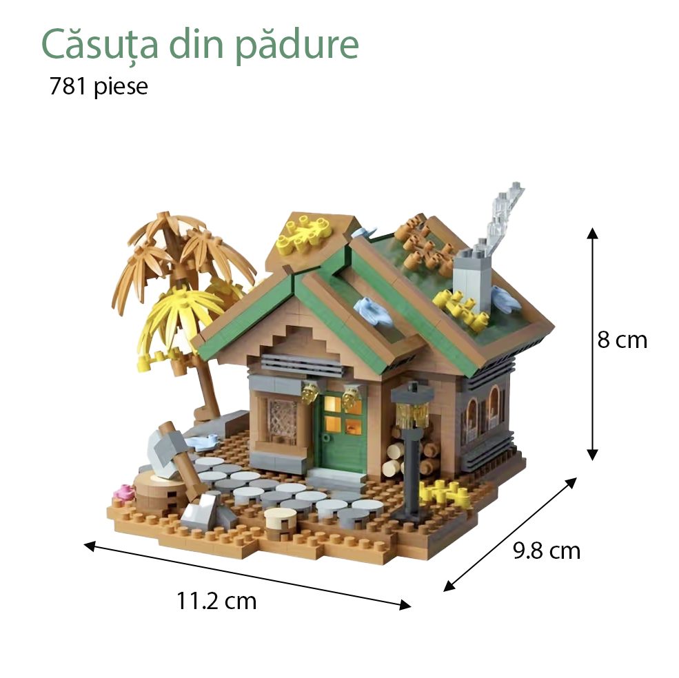 Set Constructie Forest Log Cabin, Model Casuta Din Padure, Jucarie Educativa Si Creativa, Material ABS, 781 Piese, 11.2x9.8x8 cm, Multicolor