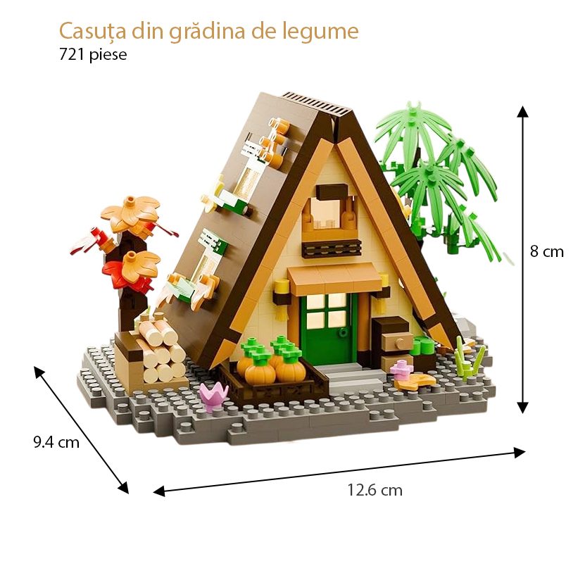 Set de Constructie Forest Log Cabin, Model Casuta din Gradina cu Legume, Jucarie Educativa din ABS, 721 Piese, Multicolor, 12.6x9.4x8 cm