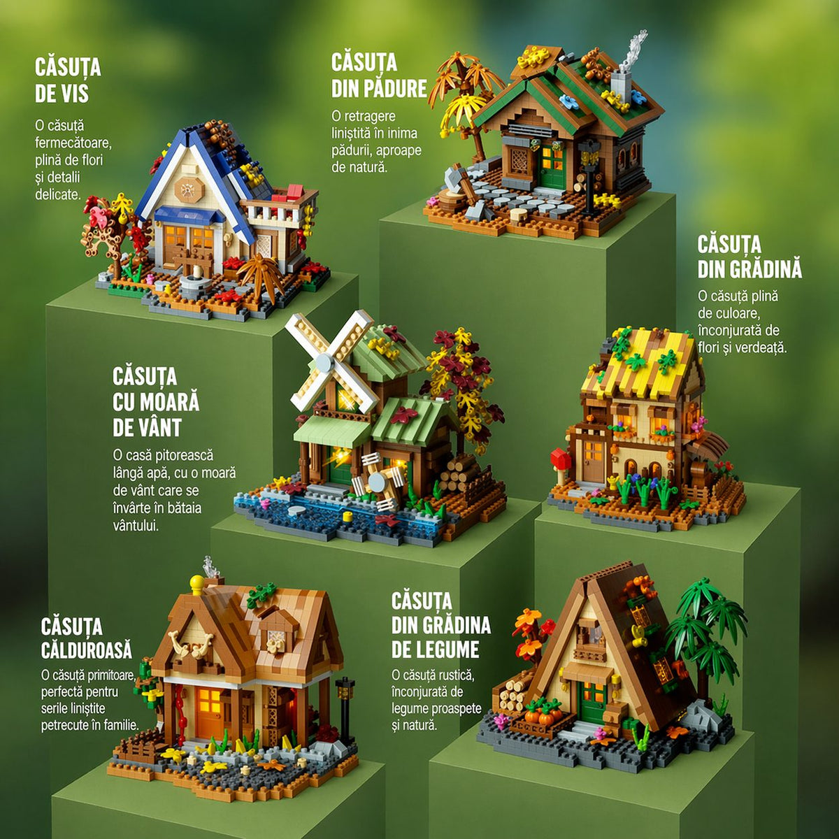 Set Constructie Forest Log Cabin, Model Casuta Calduroasa Arhitecturala, Plastic ABS, 860 Piese, 11.5x10.2x10 cm, Multicolor