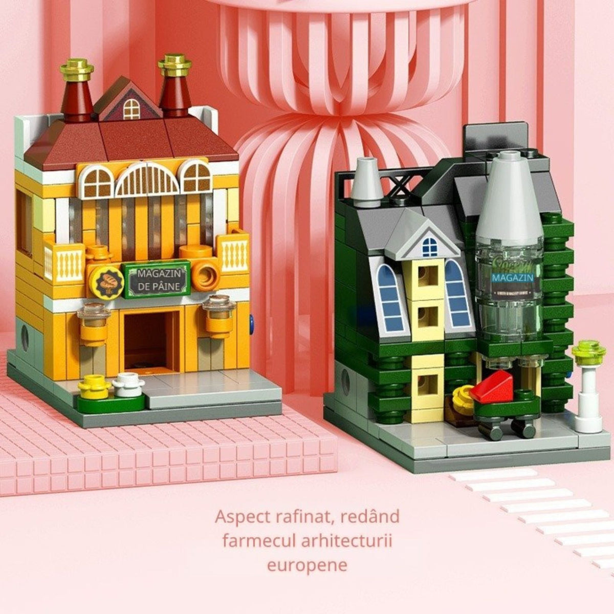 Set de Constructie Jucarie Educativa STEM, Model 3D Strada Comerciala Europeana, 125 Piese, Plastic Durabil, Varsta +6 Ani, 6.4 x 5.6 x 7.8 cm, Galben/Maro