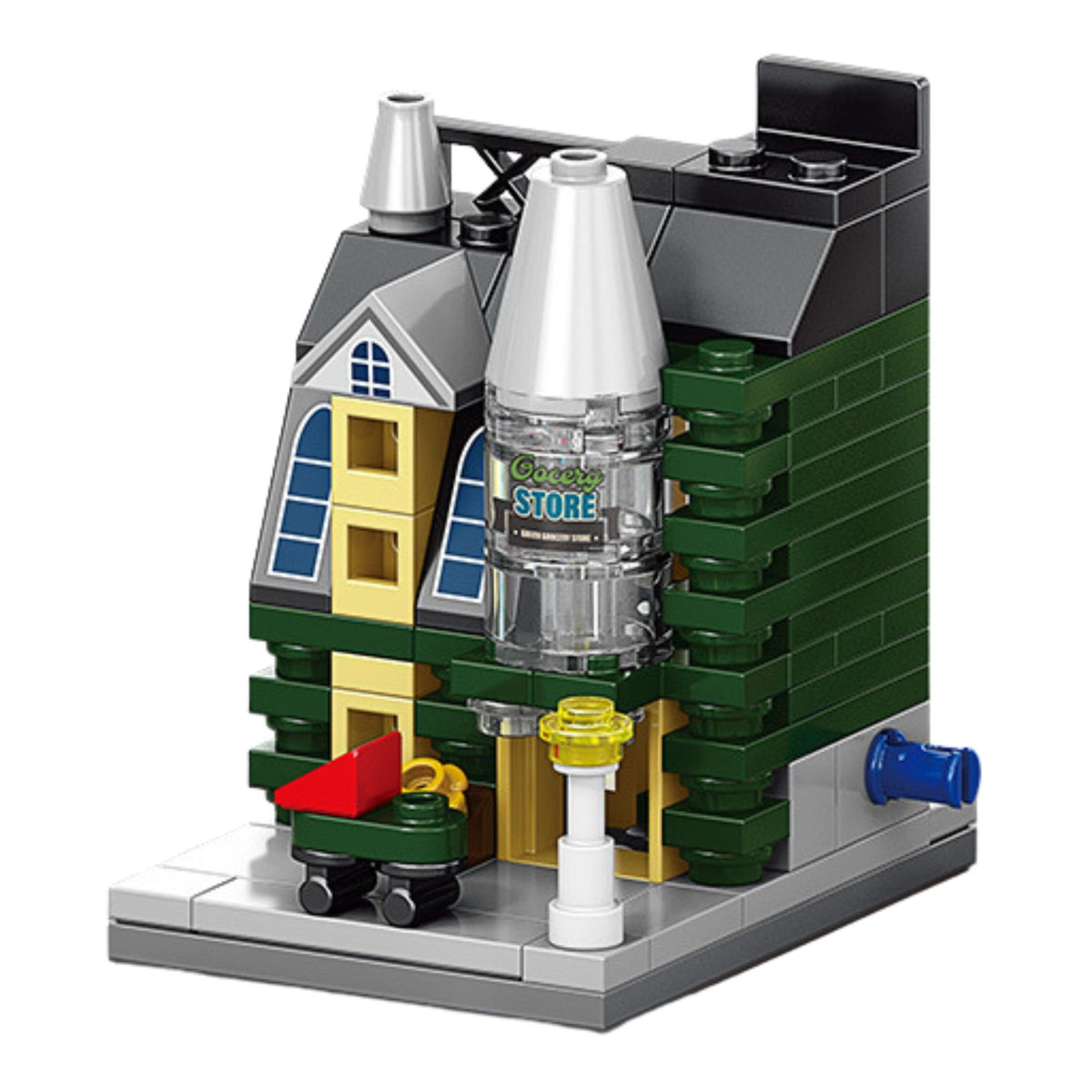 Set de Constructie STEM, Jucarie Educativa Model 3D Strada Comerciala Europeana, Dezvoltare Creativitate si Logica, 103 Piese, Recomandat +6 Ani, Verde/Gri, 6.4 x 5.6 x 7 cm