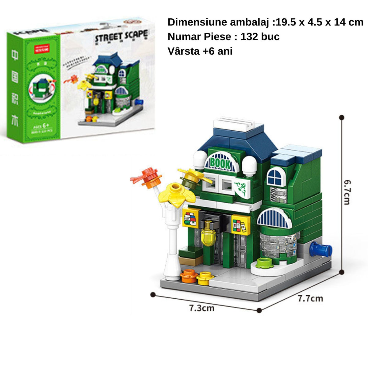 Set de Constructie Educativ STEM, Model 3D Strada Comerciala Europeana, Jucarie Creativa Dezvoltare Logica, 132 Piese, +6 Ani, Verde/Albastru, 7.7 x 7.3 x 6.7 cm