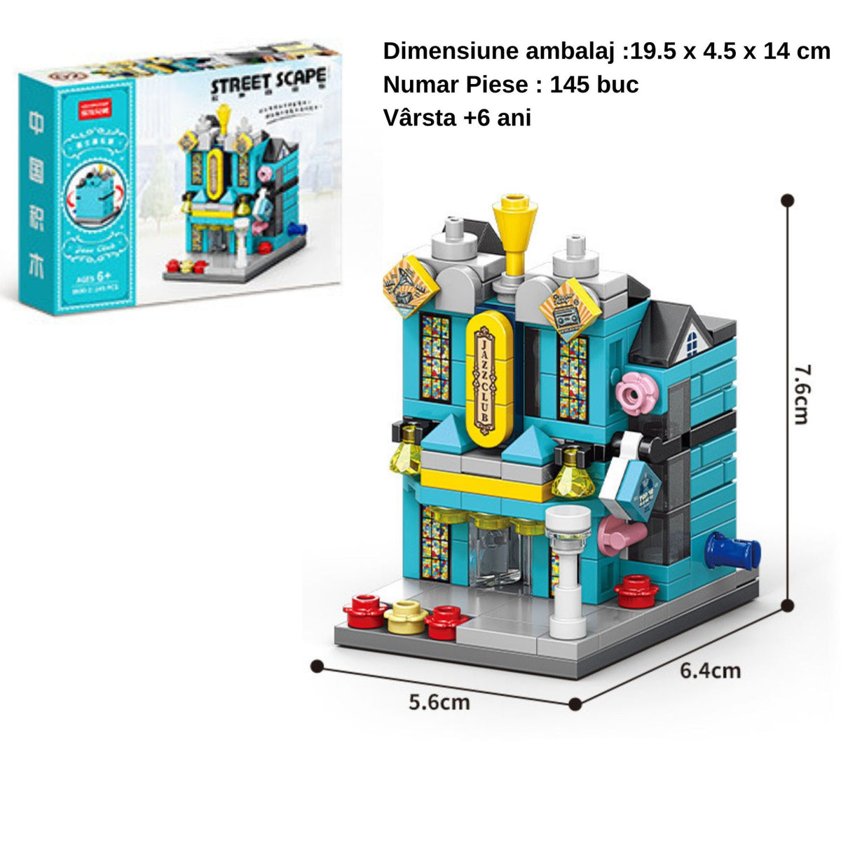 Set de Constructie Educativ STEM, Model 3D Strada Comerciala Europeana, 145 Piese, Plastic, +6 Ani, 6.4 x 5.6 x 7.6 cm, Albastru/Galben