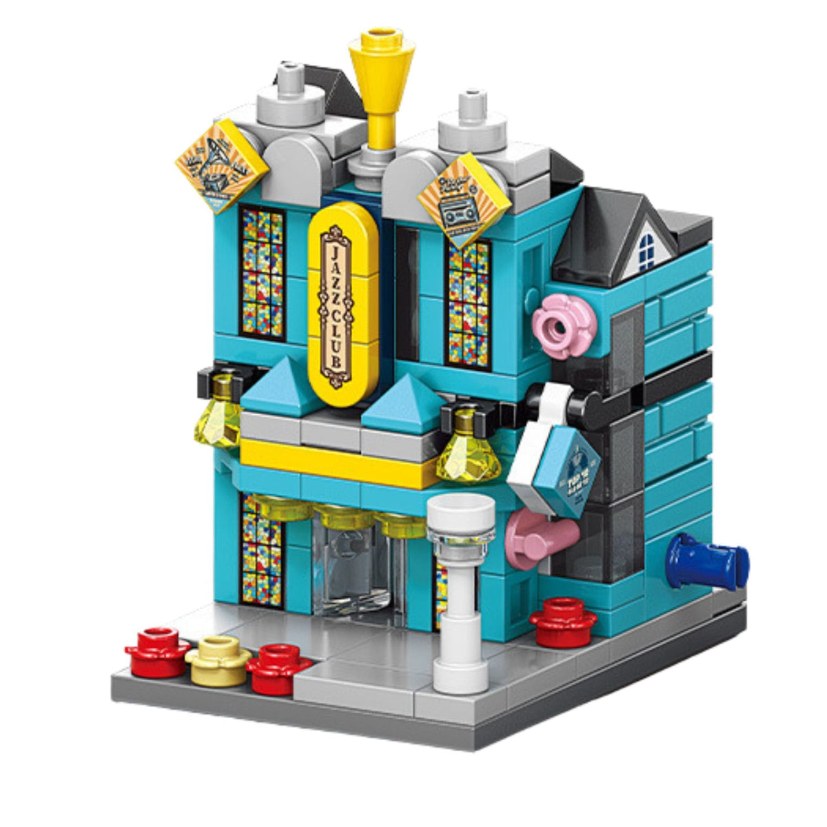 Set de Constructie Educativ STEM, Model 3D Strada Comerciala Europeana, 145 Piese, Plastic, +6 Ani, 6.4 x 5.6 x 7.6 cm, Albastru/Galben
