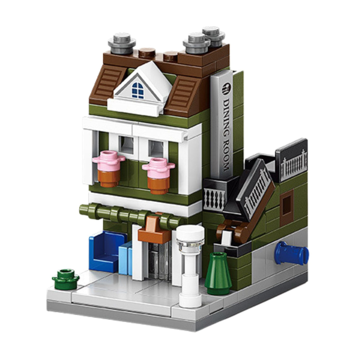 Set de Constructie STEM, Jucarie Educativa Model 3D Strada Comerciala Europeana, Dezvoltare Abilitati Practice, Plastic, 113 Piese, +6 Ani, 6.4 x 5.6 x 7.5 cm, Verde/Maro