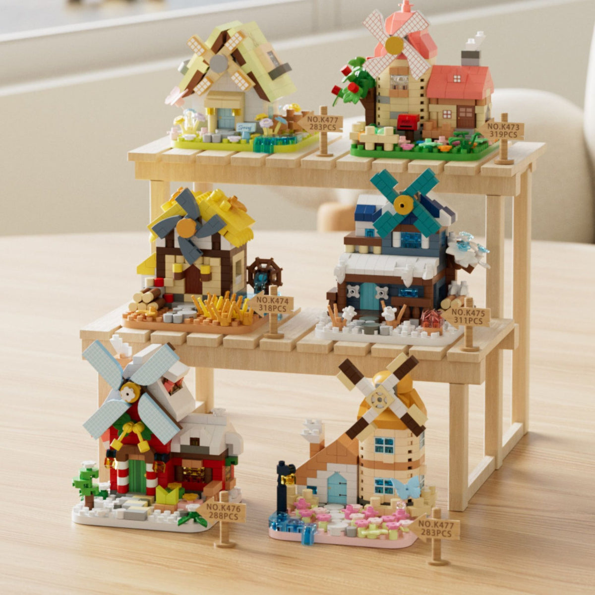 Set de Constructie Moara de Vant, Jucarie Educativa STEM, Model 3D din Micro-Caramizi, Plastic ABS, 283 Piese, Varsta +6 Ani, 11.5 x 8 x 4.5 cm, Albastru