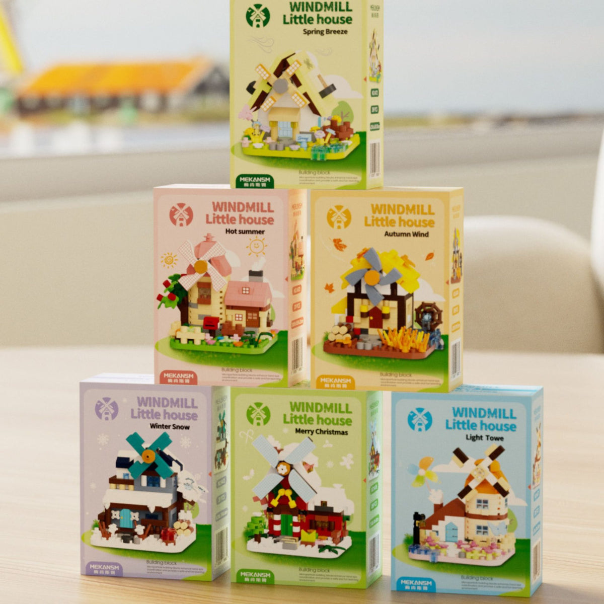 Set de Constructie Moara de Vant, Jucarie Educativa STEM, Model 3D din Micro-Caramizi, Plastic ABS, 288 Piese, Varsta +6 Ani, 11.5 x 8 x 4.5 cm, Verde