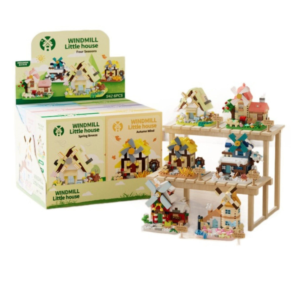 Set de Constructie Moara de Vant, Jucarie Educativa STEM, Model 3D din Micro-Caramizi, Plastic ABS, 288 Piese, Varsta +6 Ani, 11.5 x 8 x 4.5 cm, Verde