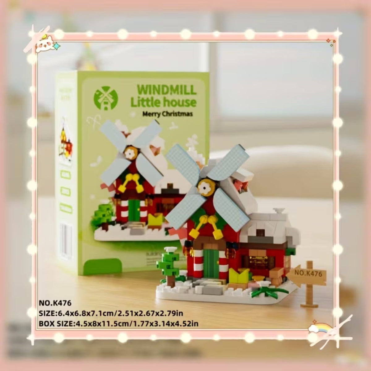 Set de Constructie Moara de Vant, Jucarie Educativa STEM, Model 3D din Micro-Caramizi, Plastic ABS, 288 Piese, Varsta +6 Ani, 11.5 x 8 x 4.5 cm, Verde