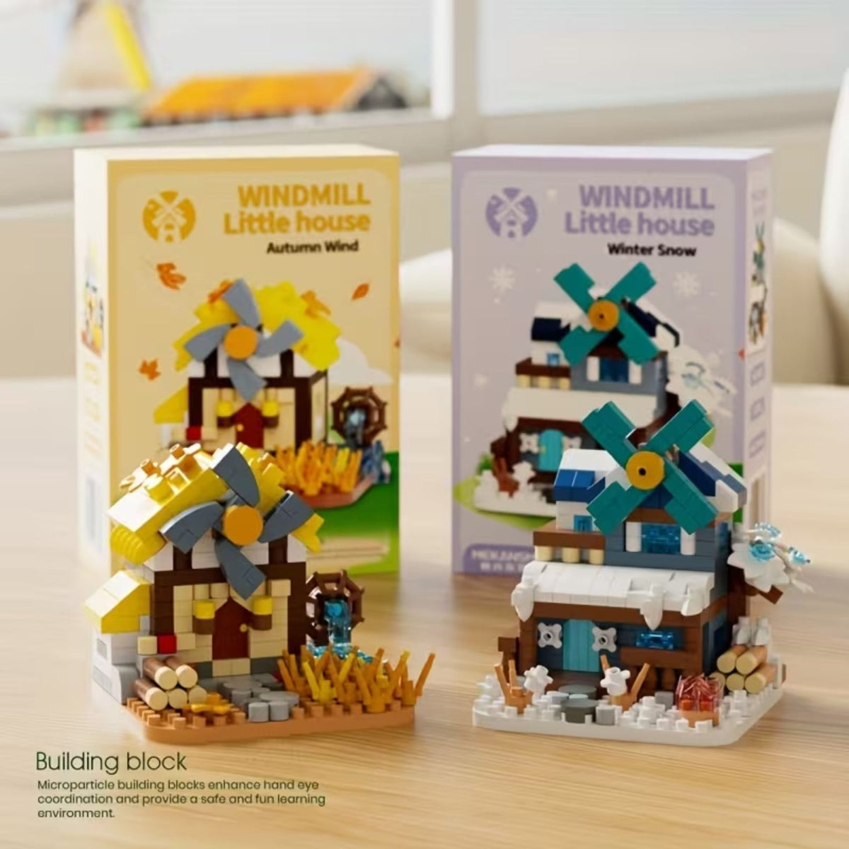 Set de Constructie Moara de Vant, Jucarie Educativa STEM, Model 3D din Micro-Caramizi, Plastic ABS, 288 Piese, Varsta +6 Ani, 11.5 x 8 x 4.5 cm, Verde