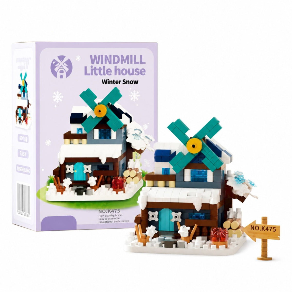 Set de Constructie Moara de Vant, Jucarie Educativa STEM, Model 3D din Micro-Caramizi, Plastic ABS, 311 Piese, +6 Ani, 11.5 x 8 x 4.5 cm, Violet