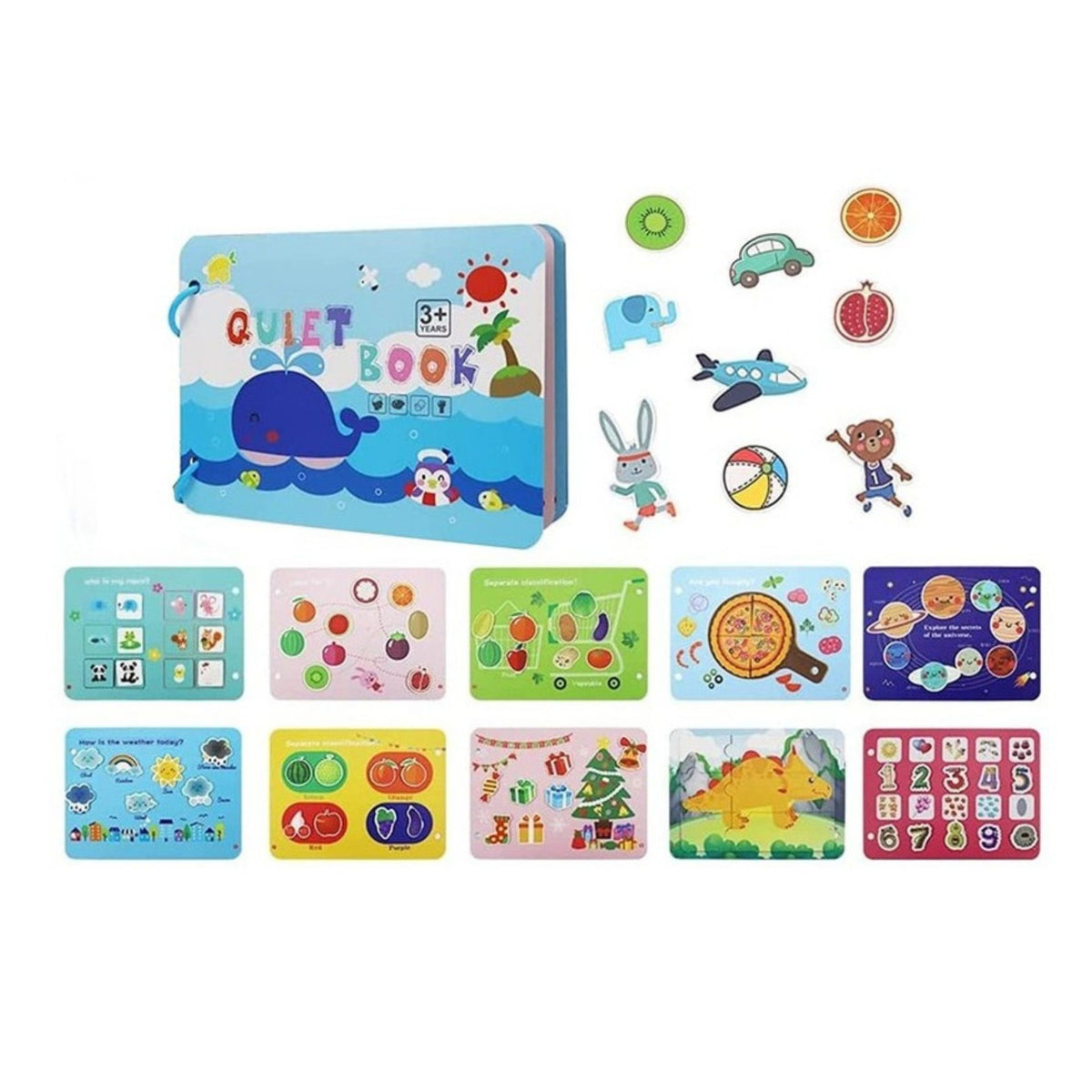 Carte Senzoriala Montessori, Jucarie Educationala Quiet Book, Seria Viata de Zi cu Zi, Pagini Interactive cu Scai Velcro, Carton Rezistent Impermeabil, 10 Pagini, Varsta 3 Ani+, Multicolora