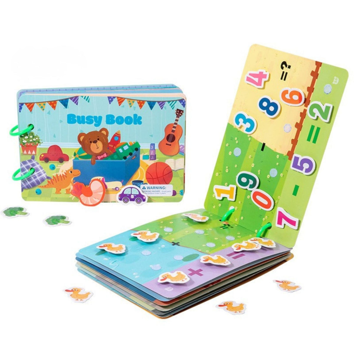 Carte Educationala Busy Book Cognitiv, Joc Montessori cu Stickere Reutilizabile si Activitati Matematice, Carton Plastificat, 10 Pagini, 30.5 x 21.7 cm, Multicolor, 3 Ani+