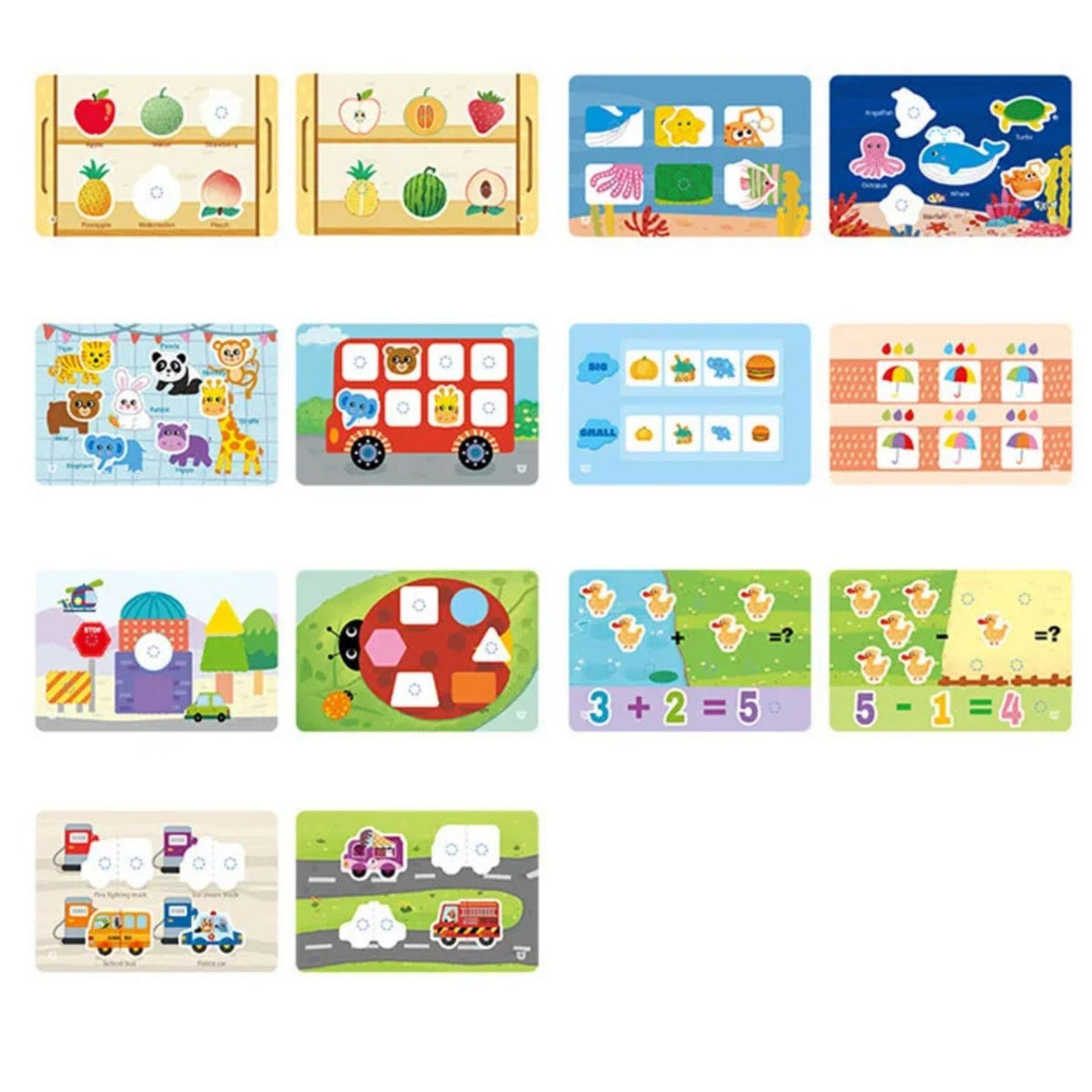 Carte Educationala Busy Book Cognitiv, Joc Montessori cu Stickere Reutilizabile si Activitati Matematice, Carton Plastificat, 10 Pagini, 30.5 x 21.7 cm, Multicolor, 3 Ani+