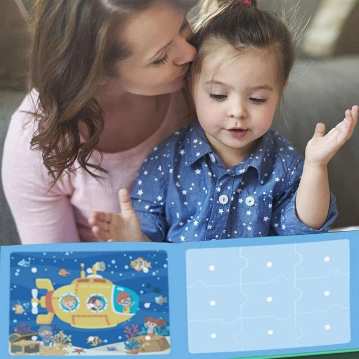 Carte Educativa Montessori, Quiet Book Senzoriala cu Stickere Reutilizabile Velcro, Joc Interactiv Dezvoltare Motricitate, Lumea Acvatica, Carton Plastificat Impermeabil, 10 Pagini, Multicolor, 3 Ani+