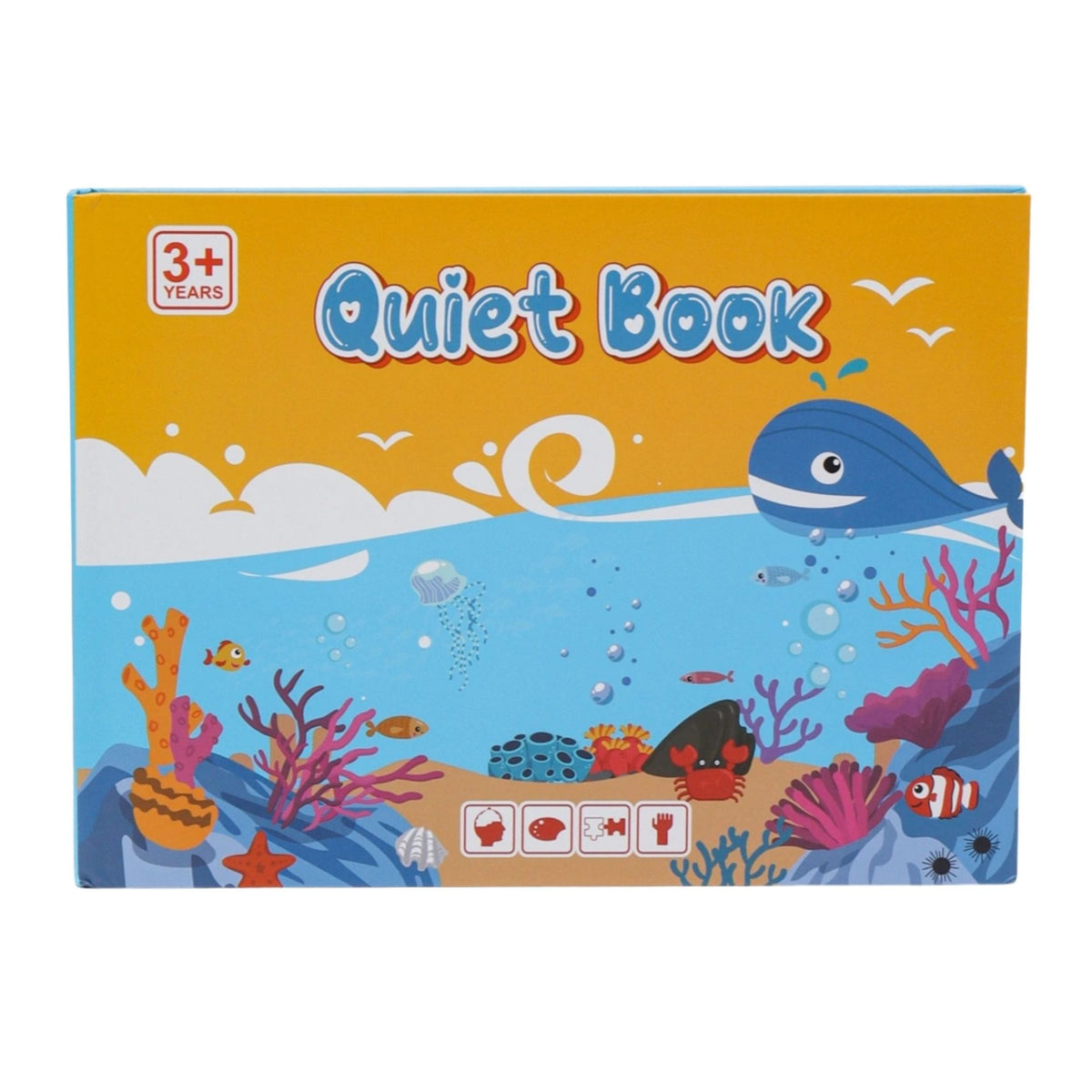 Carte Educativa Montessori, Quiet Book Senzoriala cu Stickere Reutilizabile Velcro, Joc Interactiv Dezvoltare Motricitate, Lumea Acvatica, Carton Plastificat Impermeabil, 10 Pagini, Multicolor, 3 Ani+