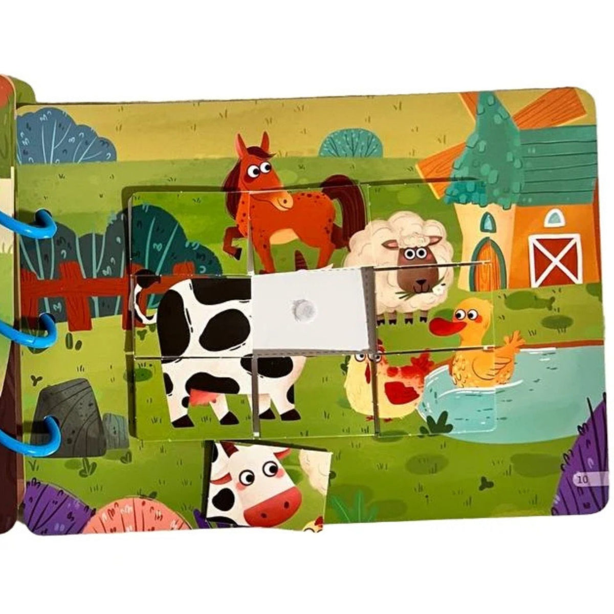 Carte Educativa Montessori, Busy Book Senzoriala cu Stickere Reutilizabile si Scai, Model Viata la Ferma, Dezvoltare Motricitate Fina, Carton Plastificat, 10 Pagini, Multicolor, +3 Ani