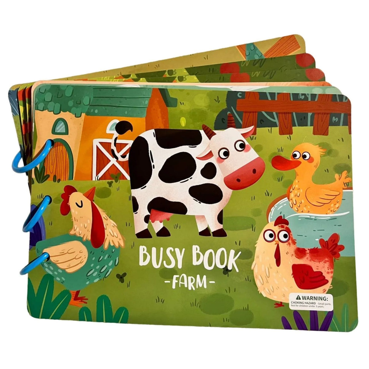 Carte Educativa Montessori, Busy Book Senzoriala cu Stickere Reutilizabile si Scai, Model Viata la Ferma, Dezvoltare Motricitate Fina, Carton Plastificat, 10 Pagini, Multicolor, +3 Ani