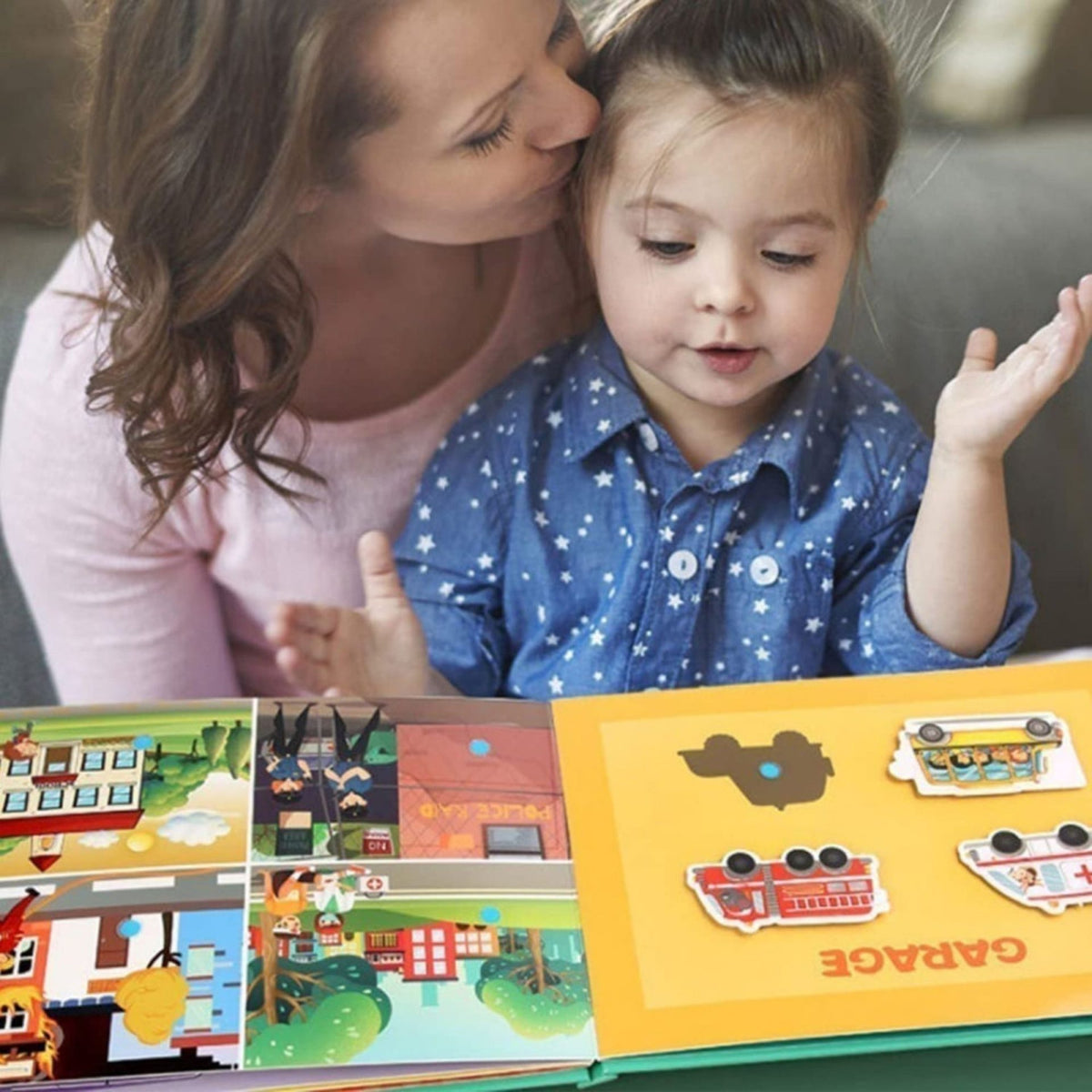 Carte Educativa Quiet Book Montessori cu Stickere Reutilizabile, Joc Senzorial pentru Invatare Timpurie si Motricitate, Model Vehicule, Carton Plastificat, 10 Pagini, 3 Ani+, Multicolor