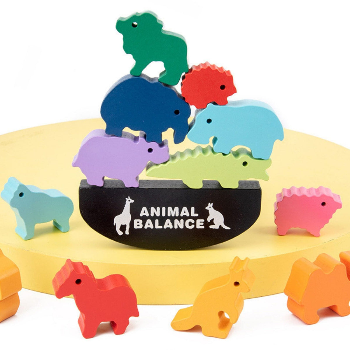 Joc de Echilibru Montessori Animal Balance, Jucarie Educativa si Senzoriala, Dezvoltare Motricitate Fina, Lemn Natural, 13 Piese, 3 ani+, Multicolor