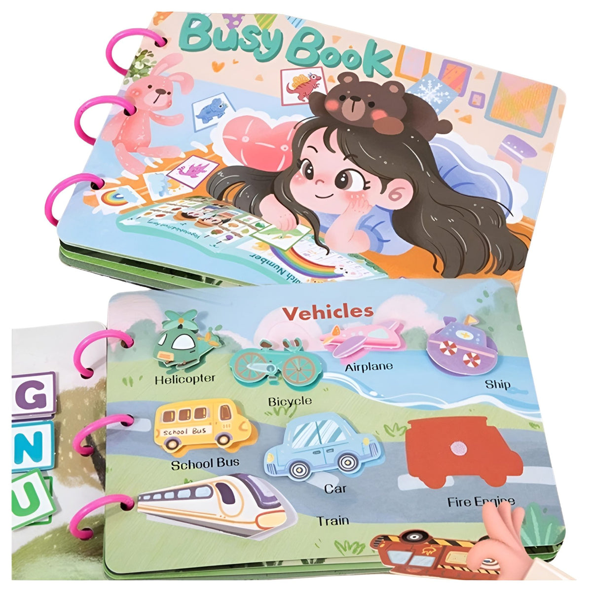 Carte Educationala Montessori Busy Book, Mapa Senzoriala pentru Motricitate Fina, Fetru, 12 Teme de Invatare, 3 Ani+, Multicolor