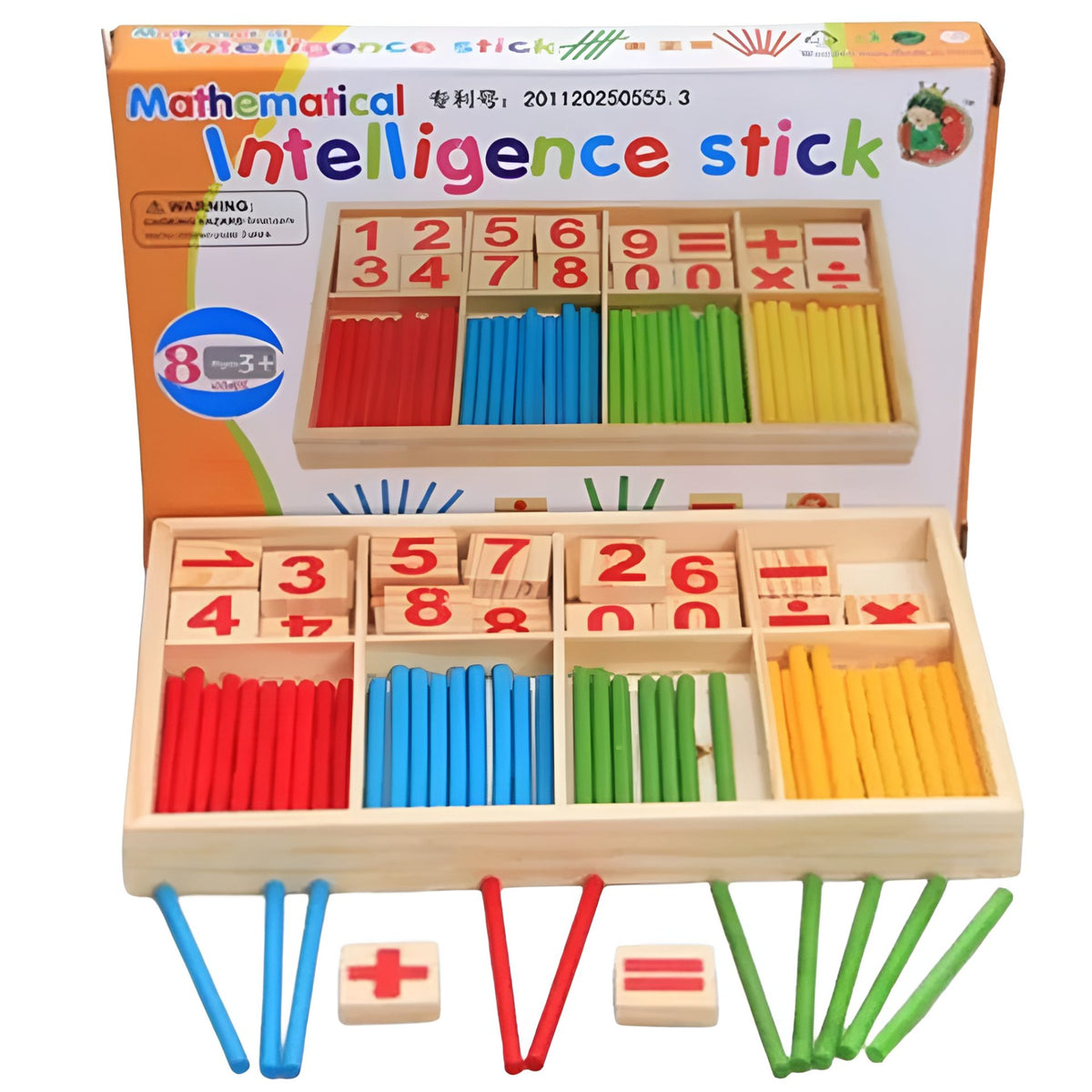 Joc Educativ Montessori, Set Matematic din Lemn cu Betisoare si Cifre pentru Invatare Operatii Aritmetice si Logica, Cutie Organizator, 74 Piese, 3 Ani+, Multicolor